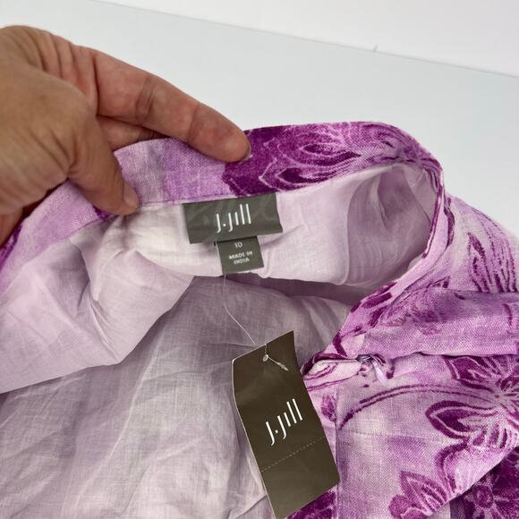 NEW J Jill 10 Women's 100% Linen Flowy Full Maxi Skirt Lined Purple Floral - Picture 9 of 12